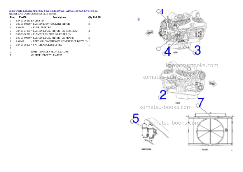 Komatsu AFE78-EU 930E-5 S/N A40555 - A40557, A40570 KW Parts catalog cover Page 6