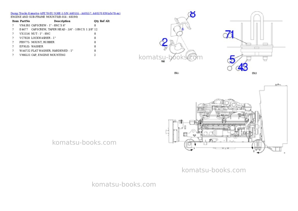 Komatsu AFE78-EU 930E-5 S/N A40555 - A40557, A40570 KW Parts catalog cover Page 7