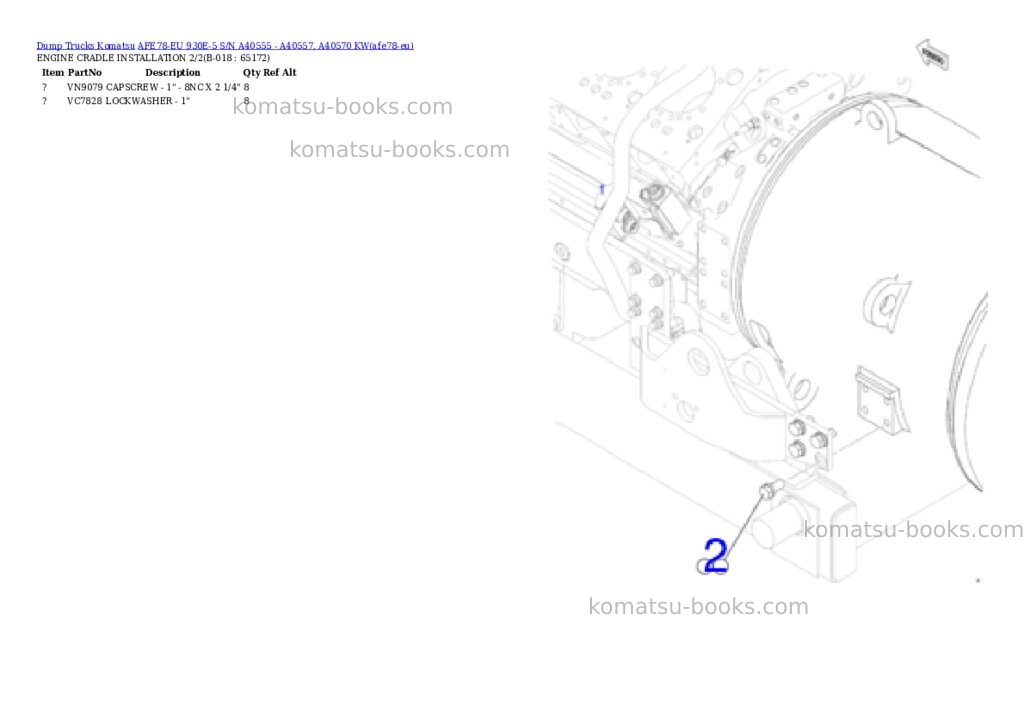Komatsu AFE78-EU 930E-5 S/N A40555 - A40557, A40570 KW Parts catalog cover Page 9