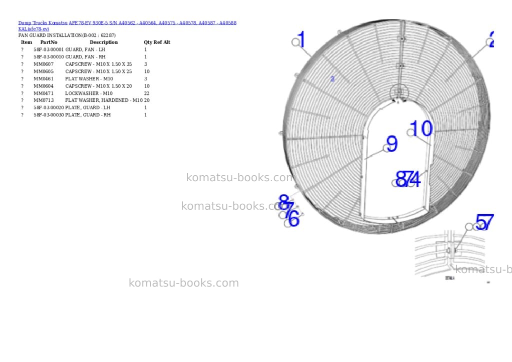 Komatsu AFE78-EV 930E-5 S/N A40562 - A40564, A40575 - A40578, A40587 - A40588 KAL Parts catalog cover Komatsu AFE78-EV 930E-5 S/N A40562 - A40564, A40575 - A40578, A40587 - A40588 KAL Parts catalog cover