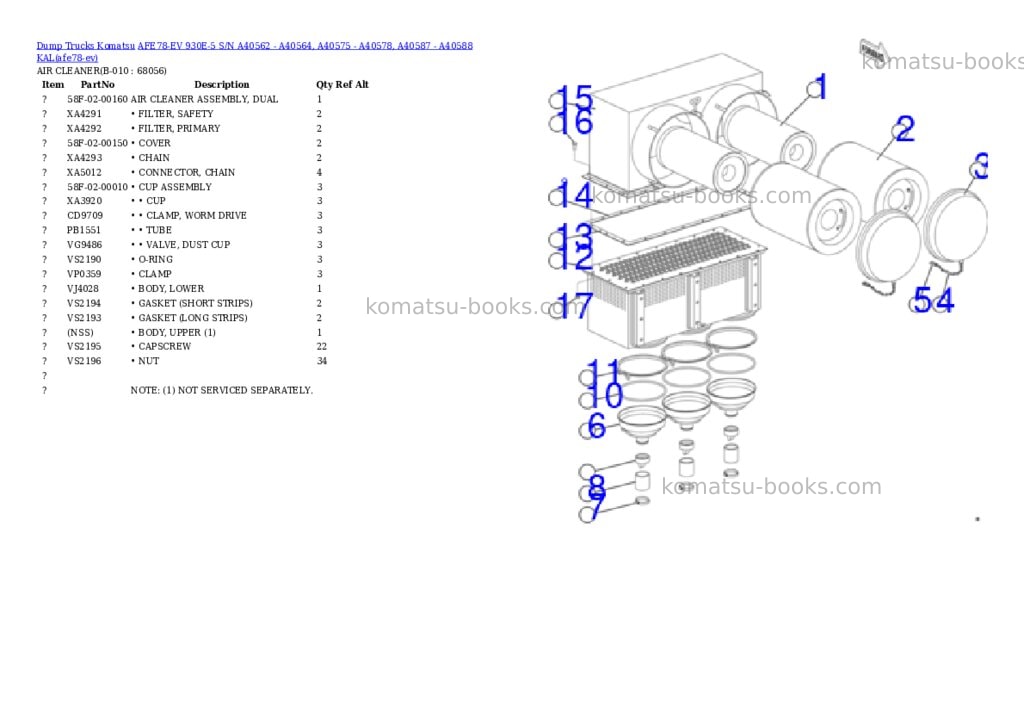 Komatsu AFE78-EV 930E-5 S/N A40562 - A40564, A40575 - A40578, A40587 - A40588 KAL Parts catalog cover Page 5 Komatsu AFE78-EV 930E-5 S/N A40562 - A40564, A40575 - A40578, A40587 - A40588 KAL Parts catalog cover Page 5