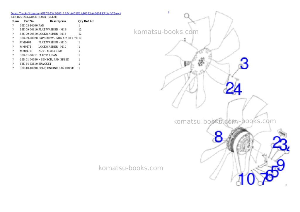 Komatsu AFE78-EW 930E-5 S/N A40582,A40593,A40604 KAL Parts catalog cover Page 2