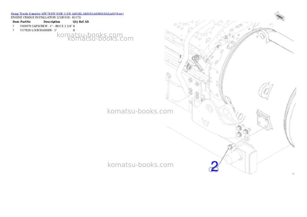 Komatsu AFE78-EW 930E-5 S/N A40582,A40593,A40604 KAL Parts catalog cover Page 9
