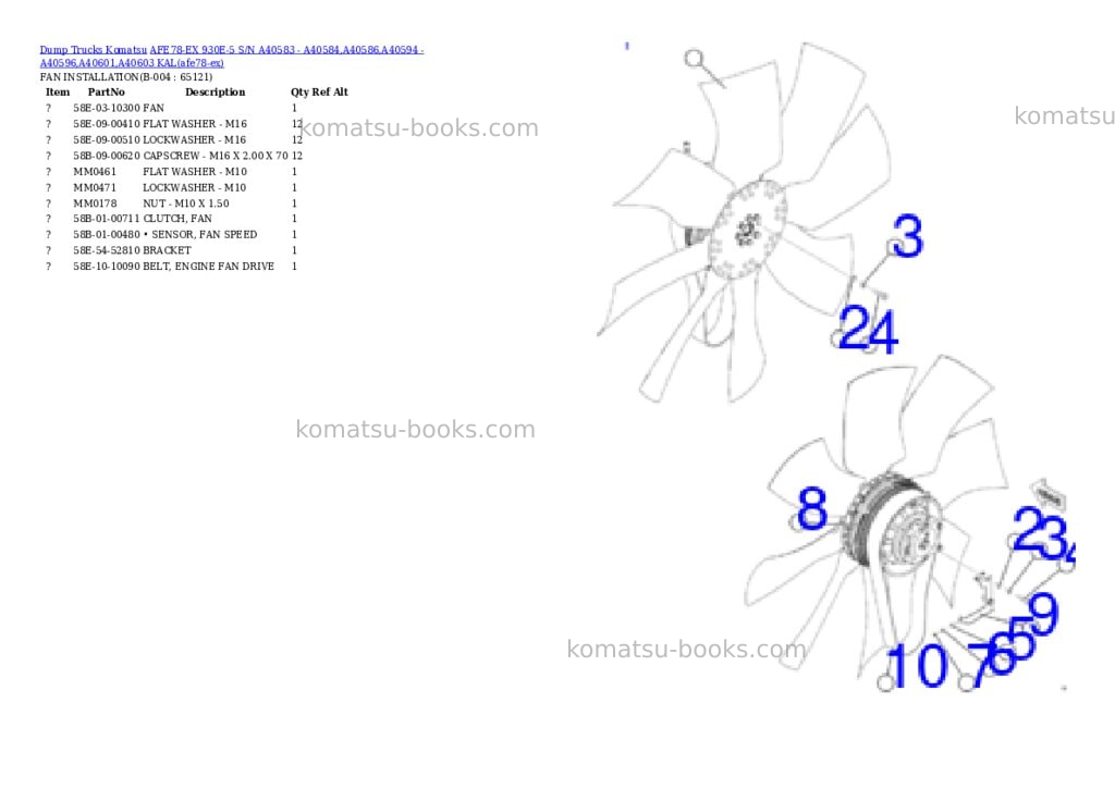 Komatsu AFE78-EX 930E-5 S/N A40583 - A40584,A40586,A40594 - A40596,A40601,A40603 KAL Parts catalog cover Page 2 Komatsu AFE78-EX 930E-5 S/N A40583 - A40584,A40586,A40594 - A40596,A40601,A40603 KAL Parts catalog cover Page 2