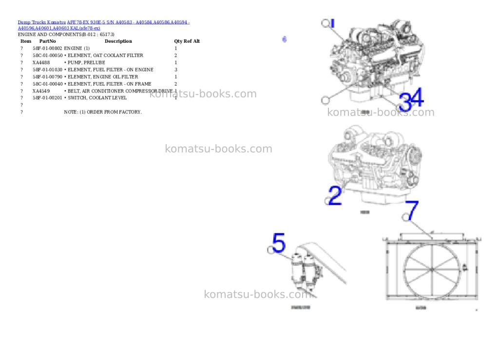 Komatsu AFE78-EX 930E-5 S/N A40583 - A40584,A40586,A40594 - A40596,A40601,A40603 KAL Parts catalog cover Page 6 Komatsu AFE78-EX 930E-5 S/N A40583 - A40584,A40586,A40594 - A40596,A40601,A40603 KAL Parts catalog cover Page 6