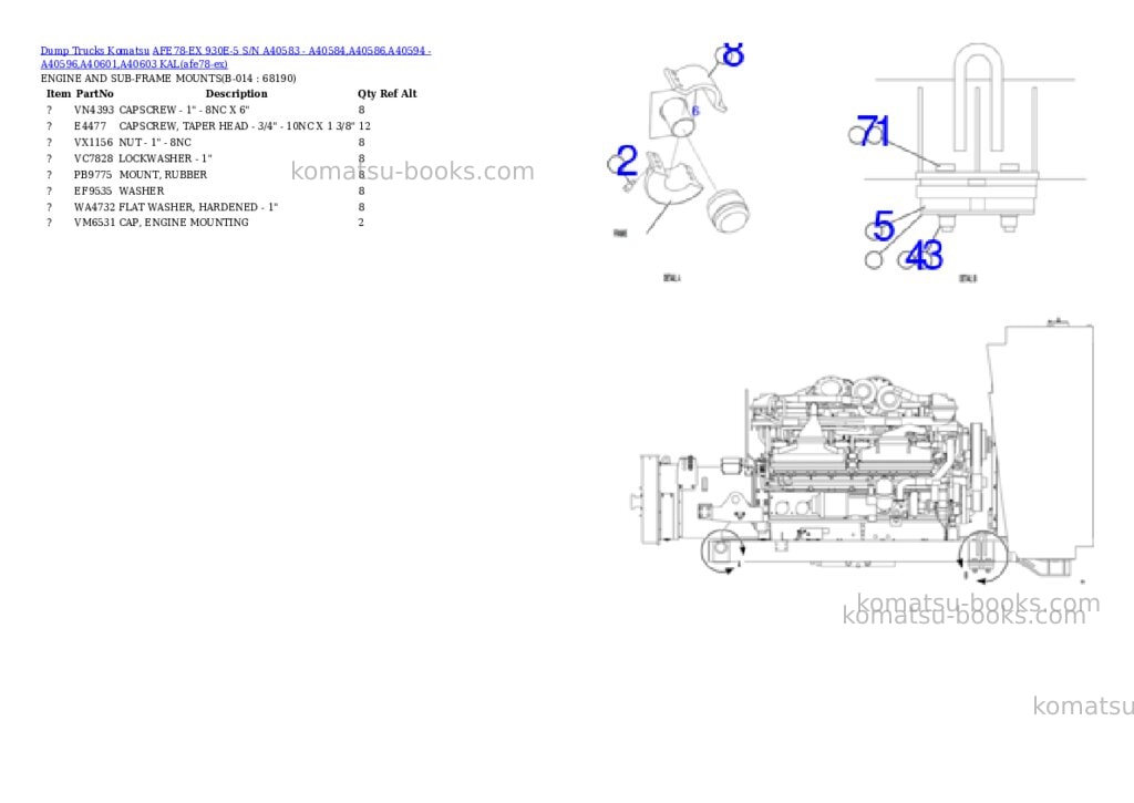 Komatsu AFE78-EX 930E-5 S/N A40583 - A40584,A40586,A40594 - A40596,A40601,A40603 KAL Parts catalog cover Page 7 Komatsu AFE78-EX 930E-5 S/N A40583 - A40584,A40586,A40594 - A40596,A40601,A40603 KAL Parts catalog cover Page 7