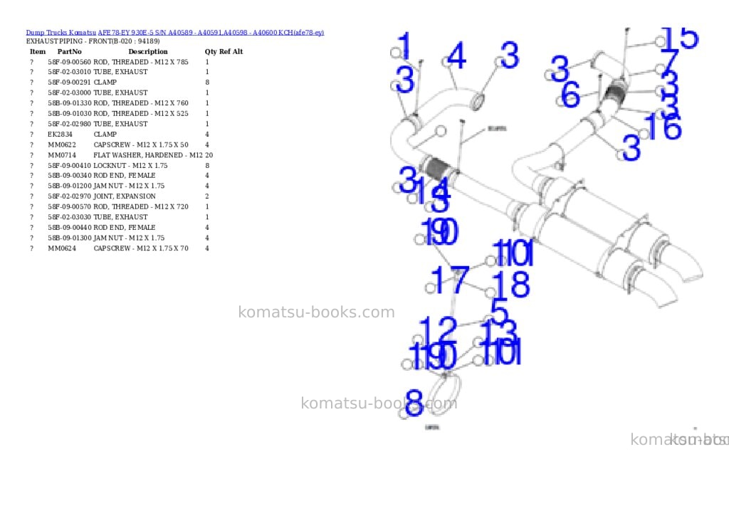 Komatsu AFE78-EY 930E-5 S/N A40589 - A40591,A40598 - A40600 KCH Parts catalog cover Page 10 Komatsu AFE78-EY 930E-5 S/N A40589 - A40591,A40598 - A40600 KCH Parts catalog cover Page 10