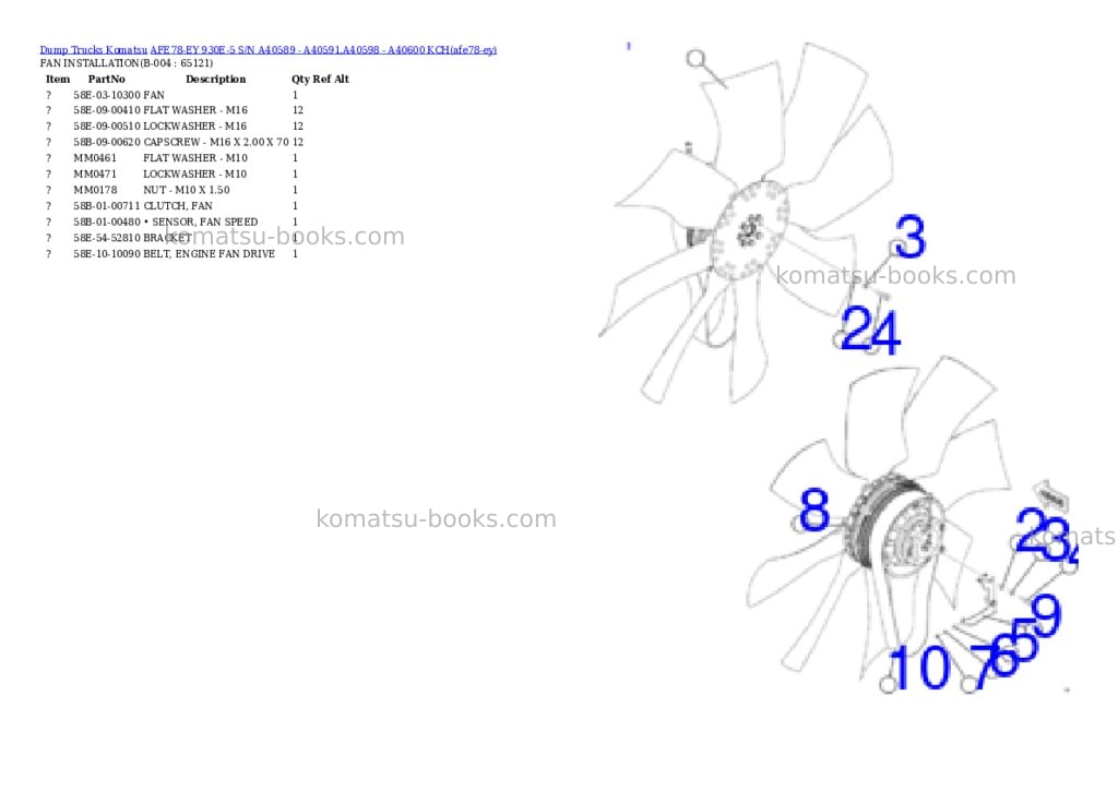 Komatsu AFE78-EY 930E-5 S/N A40589 - A40591,A40598 - A40600 KCH Parts catalog cover Page 2 Komatsu AFE78-EY 930E-5 S/N A40589 - A40591,A40598 - A40600 KCH Parts catalog cover Page 2