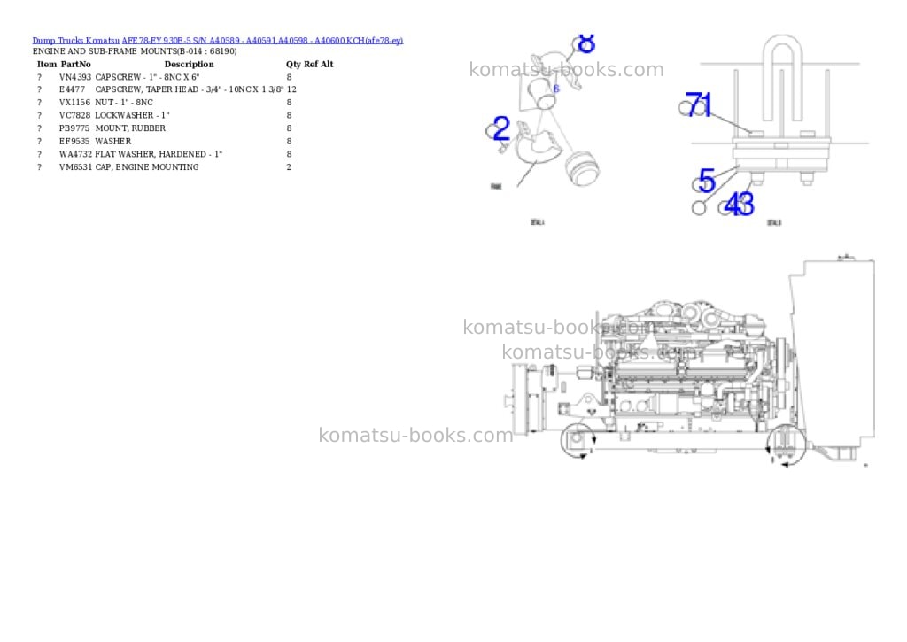 Komatsu AFE78-EY 930E-5 S/N A40589 - A40591,A40598 - A40600 KCH Parts catalog cover Page 7 Komatsu AFE78-EY 930E-5 S/N A40589 - A40591,A40598 - A40600 KCH Parts catalog cover Page 7