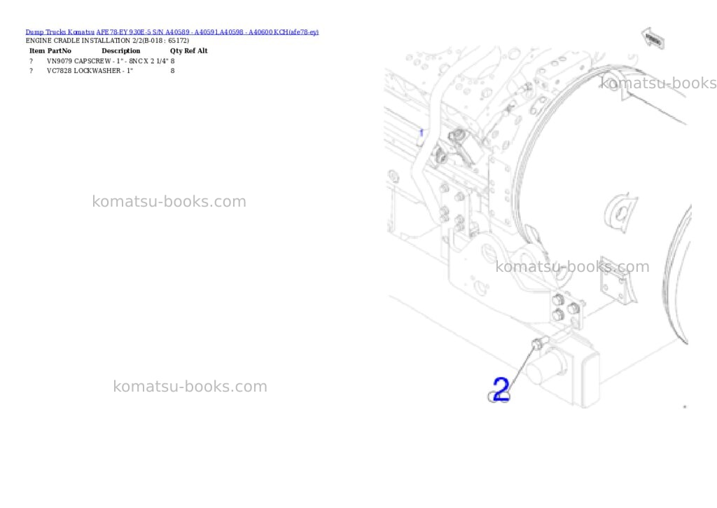 Komatsu AFE78-EY 930E-5 S/N A40589 - A40591,A40598 - A40600 KCH Parts catalog cover Page 9 Komatsu AFE78-EY 930E-5 S/N A40589 - A40591,A40598 - A40600 KCH Parts catalog cover Page 9