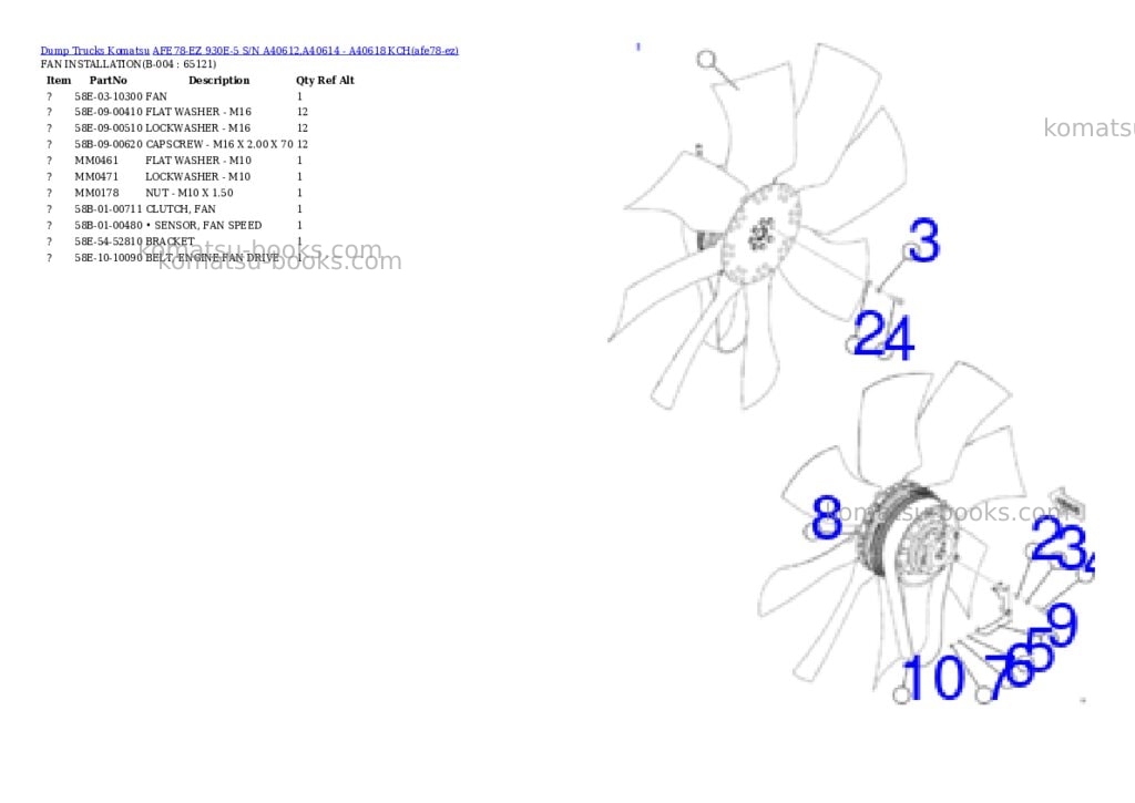 Komatsu AFE78-EZ 930E-5 S/N A40612,A40614 - A40618 KCH Parts catalog cover Page 2