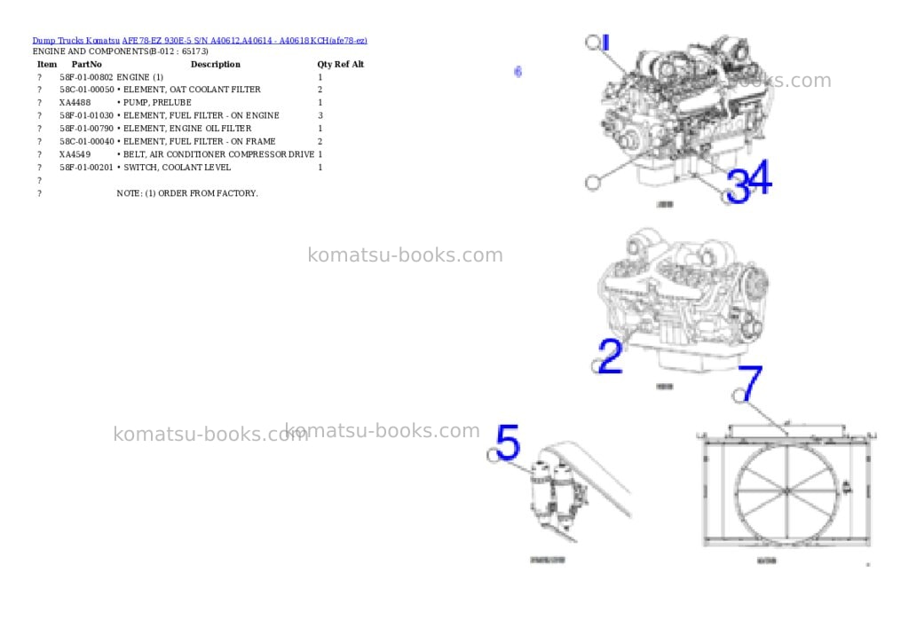 Komatsu AFE78-EZ 930E-5 S/N A40612,A40614 - A40618 KCH Parts catalog cover Page 6