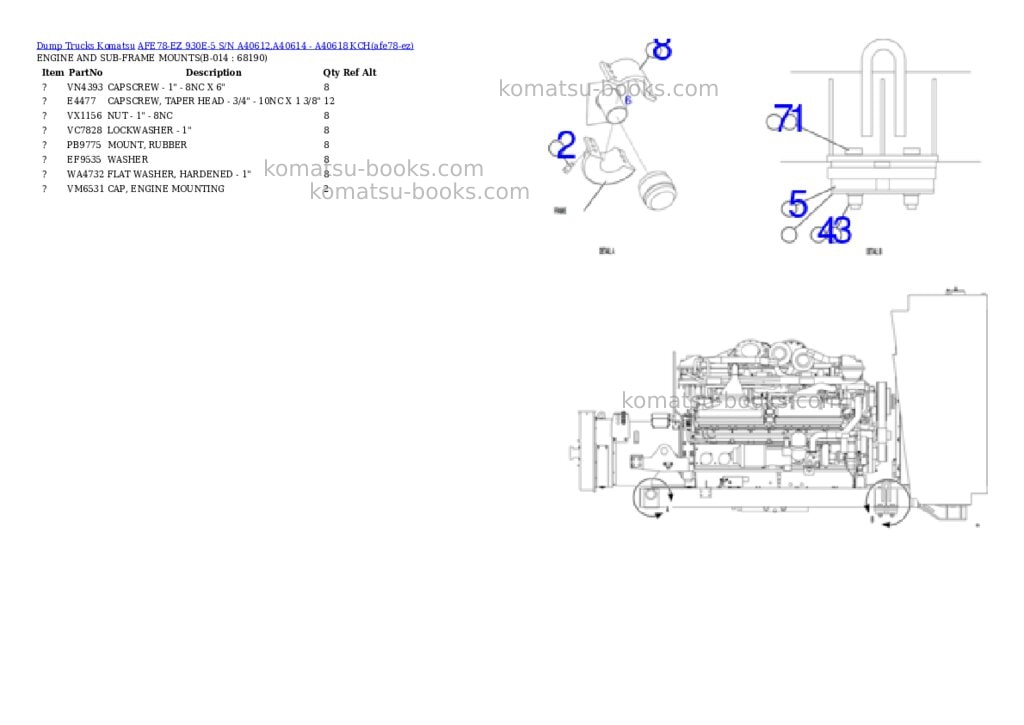 Komatsu AFE78-EZ 930E-5 S/N A40612,A40614 - A40618 KCH Parts catalog cover Page 7