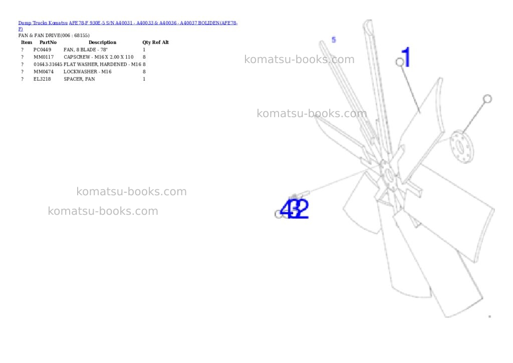 Komatsu afe78-f 930e-5 s/n a40031 - a40033 & a40036 - a40037 boliden Parts catalog cover Page 3 Komatsu afe78-f 930e-5 s/n a40031 - a40033 & a40036 - a40037 boliden Parts catalog cover Page 3