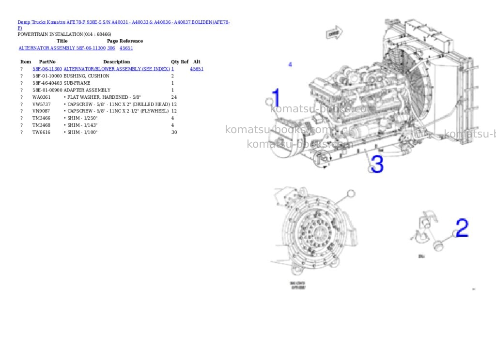 Komatsu afe78-f 930e-5 s/n a40031 - a40033 & a40036 - a40037 boliden Parts catalog cover Page 7 Komatsu afe78-f 930e-5 s/n a40031 - a40033 & a40036 - a40037 boliden Parts catalog cover Page 7