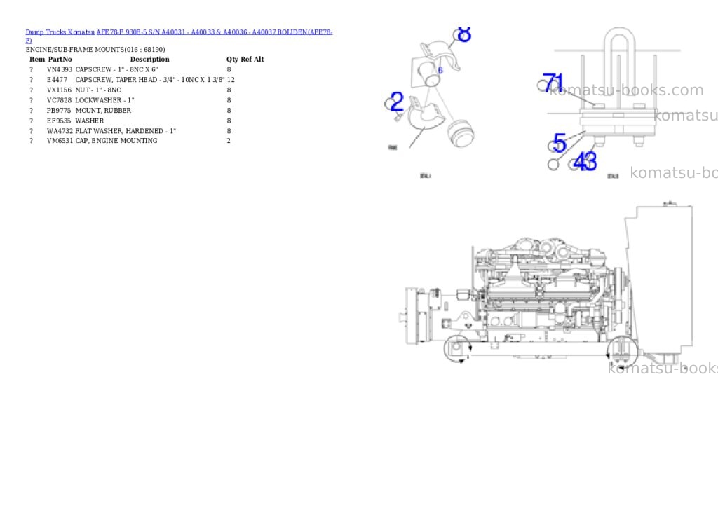 Komatsu afe78-f 930e-5 s/n a40031 - a40033 & a40036 - a40037 boliden Parts catalog cover Page 8 Komatsu afe78-f 930e-5 s/n a40031 - a40033 & a40036 - a40037 boliden Parts catalog cover Page 8