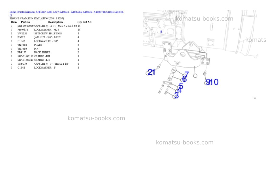 Komatsu afe78-f 930e-5 s/n a40031 - a40033 & a40036 - a40037 boliden Parts catalog cover Page 9 Komatsu afe78-f 930e-5 s/n a40031 - a40033 & a40036 - a40037 boliden Parts catalog cover Page 9