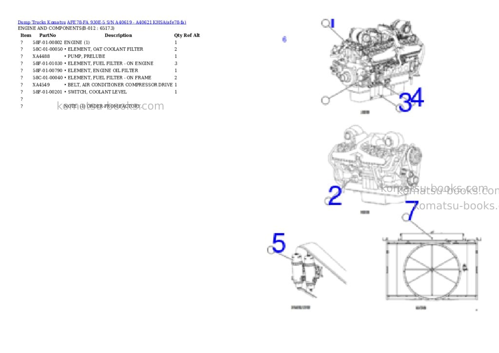 Komatsu AFE78-FA 930E-5 S/N A40619 - A40621 KHSA Parts catalog cover Page 6 Komatsu AFE78-FA 930E-5 S/N A40619 - A40621 KHSA Parts catalog cover Page 6