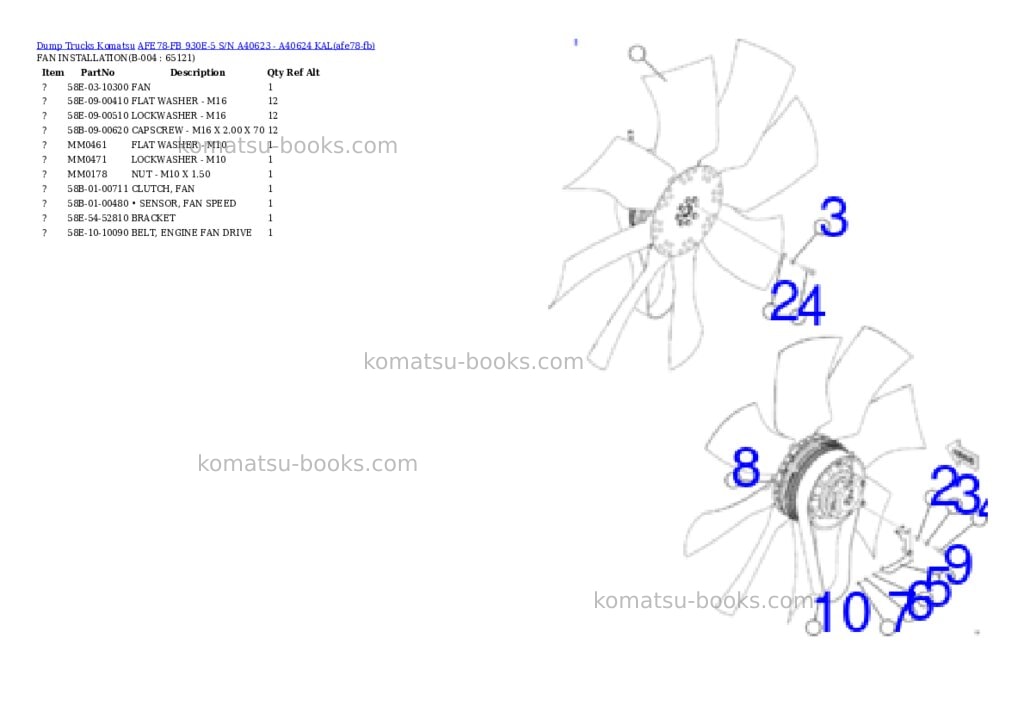 Komatsu AFE78-FB 930E-5 S/N A40623 - A40624 KAL Parts catalog cover Page 2 Komatsu AFE78-FB 930E-5 S/N A40623 - A40624 KAL Parts catalog cover Page 2