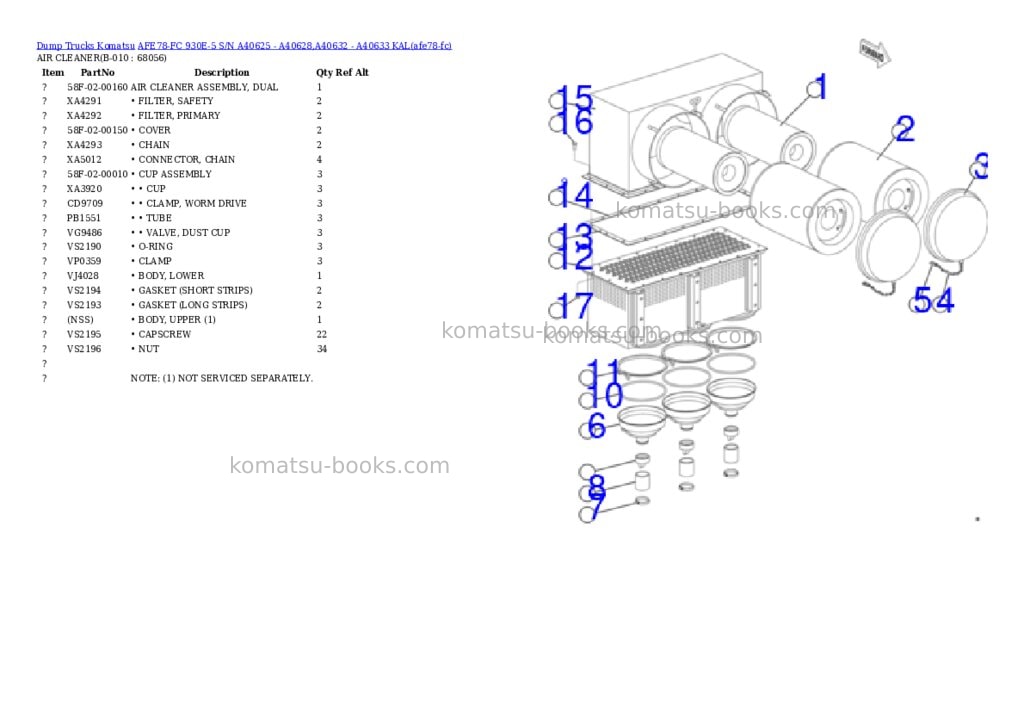 Komatsu AFE78-FC 930E-5 S/N A40625 - A40628,A40632 - A40633 KAL Parts catalog cover Komatsu AFE78-FC 930E-5 S/N A40625 - A40628,A40632 - A40633 KAL Parts catalog cover