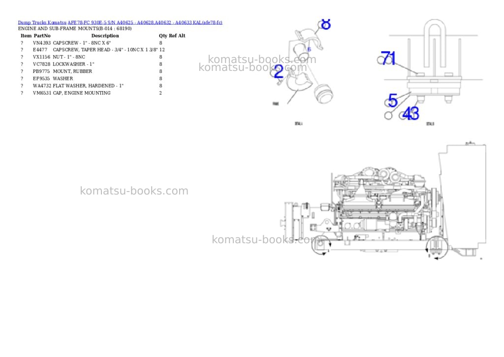 Komatsu AFE78-FC 930E-5 S/N A40625 - A40628,A40632 - A40633 KAL Parts catalog cover Page 3 Komatsu AFE78-FC 930E-5 S/N A40625 - A40628,A40632 - A40633 KAL Parts catalog cover Page 3