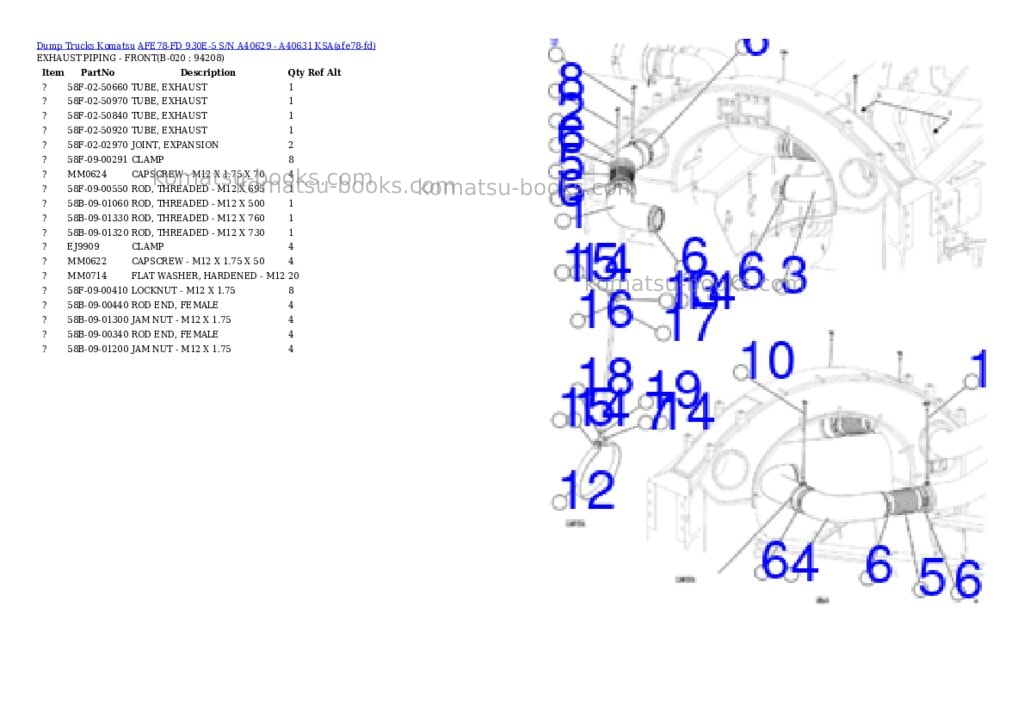 Komatsu AFE78-FD 930E-5 S/N A40629 - A40631 KSA Parts catalog cover Page 10