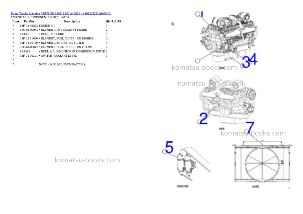 Komatsu AFE78-FD 930E-5 S/N A40629 - A40631 KSA Parts catalog cover Page 6