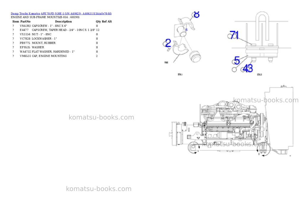 Komatsu AFE78-FD 930E-5 S/N A40629 - A40631 KSA Parts catalog cover Page 7