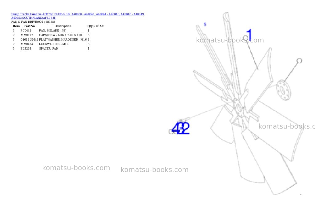 Komatsu AFE78-H 930E-5 S/N A40038 - A40041, A40044 - A40045, A40048 - A40049, A40053 SOUTHFLANK Parts catalog cover Page 2 Komatsu AFE78-H 930E-5 S/N A40038 - A40041, A40044 - A40045, A40048 - A40049, A40053 SOUTHFLANK Parts catalog cover Page 2