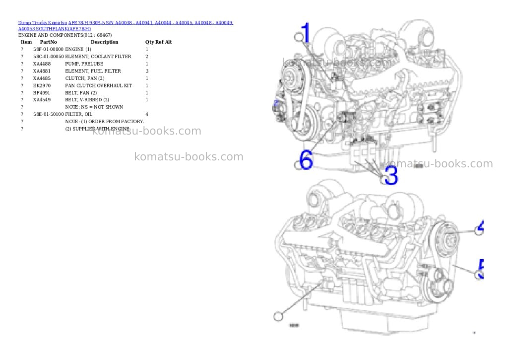 Komatsu AFE78-H 930E-5 S/N A40038 - A40041, A40044 - A40045, A40048 - A40049, A40053 SOUTHFLANK Parts catalog cover Page 6 Komatsu AFE78-H 930E-5 S/N A40038 - A40041, A40044 - A40045, A40048 - A40049, A40053 SOUTHFLANK Parts catalog cover Page 6