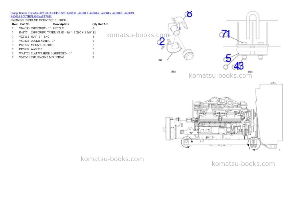 Komatsu AFE78-H 930E-5 S/N A40038 - A40041, A40044 - A40045, A40048 - A40049, A40053 SOUTHFLANK Parts catalog cover Page 8 Komatsu AFE78-H 930E-5 S/N A40038 - A40041, A40044 - A40045, A40048 - A40049, A40053 SOUTHFLANK Parts catalog cover Page 8