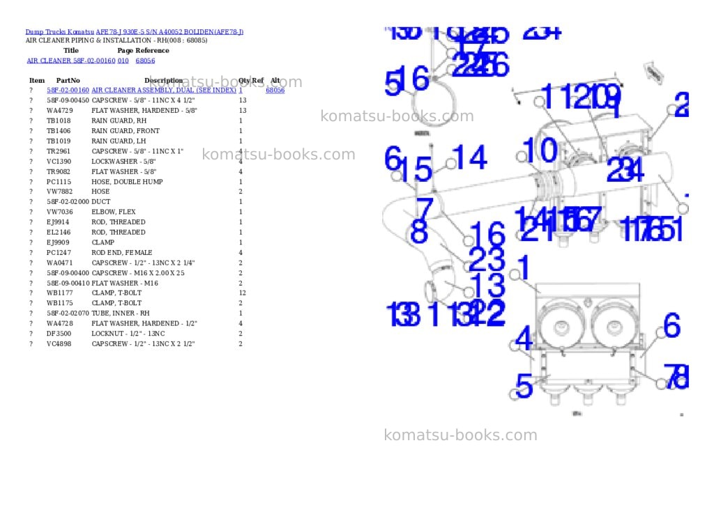 Komatsu afe78-j 930e-5 s/n a40052 boliden Parts catalog cover Page 7 Komatsu afe78-j 930e-5 s/n a40052 boliden Parts catalog cover Page 7