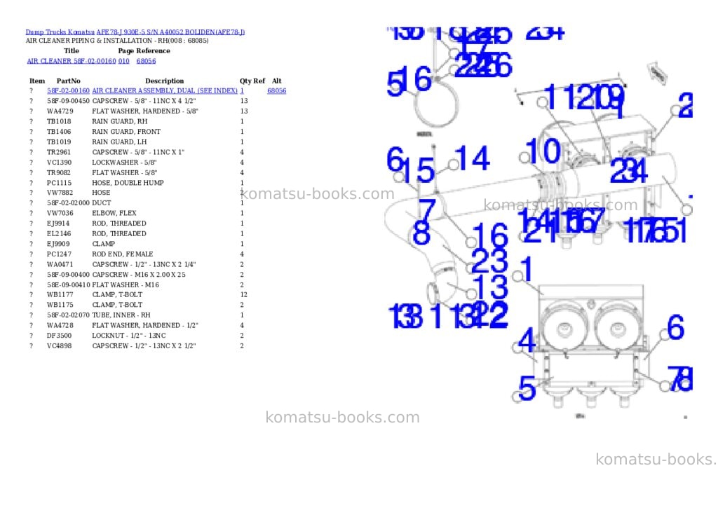 Komatsu afe78-j 930e-5 s/n a40052 boliden Parts catalog cover Page 8 Komatsu afe78-j 930e-5 s/n a40052 boliden Parts catalog cover Page 8