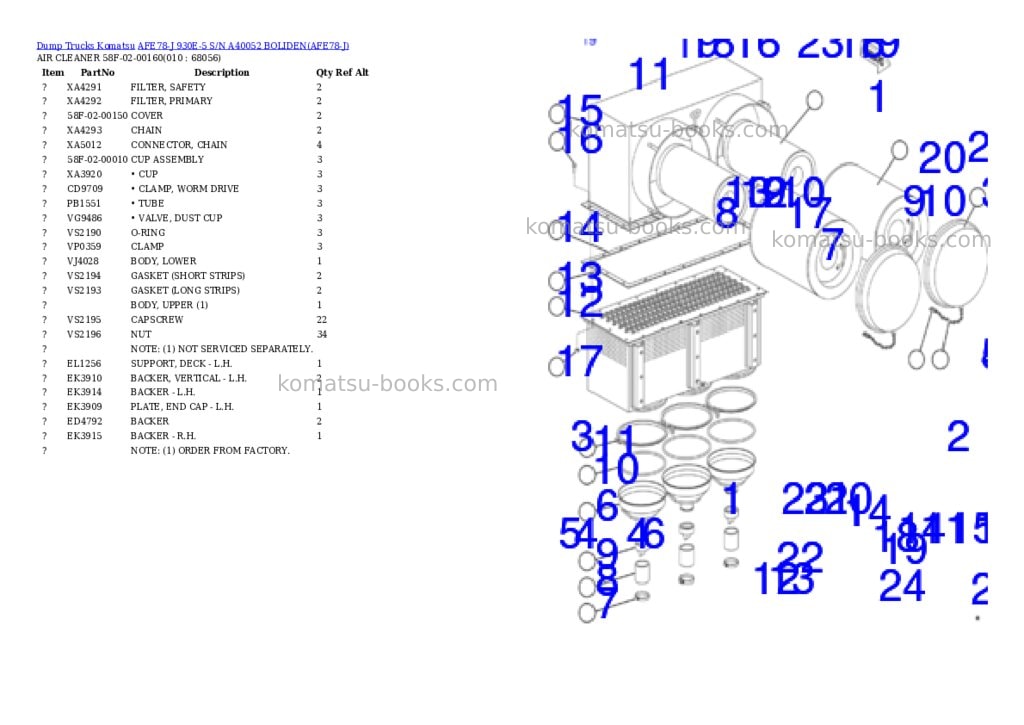 Komatsu afe78-j 930e-5 s/n a40052 boliden Parts catalog cover Page 9 Komatsu afe78-j 930e-5 s/n a40052 boliden Parts catalog cover Page 9