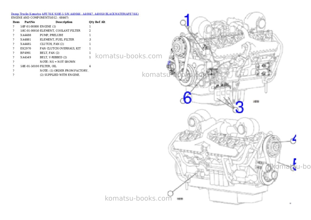 Komatsu AFE78-K 930E-5 S/N A40046 - A40047, A40050 BLACKWATER Parts catalog cover Page 6