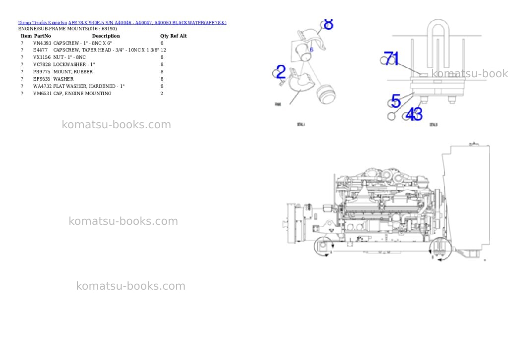 Komatsu AFE78-K 930E-5 S/N A40046 - A40047, A40050 BLACKWATER Parts catalog cover Page 8