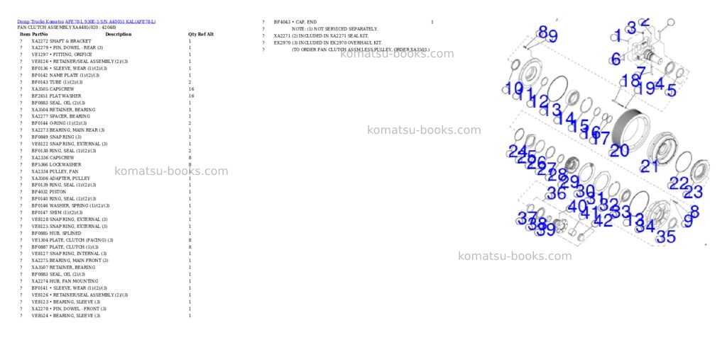 Komatsu AFE78-L 930E-5 S/N A40051 KAL Parts catalog cover Page 10
