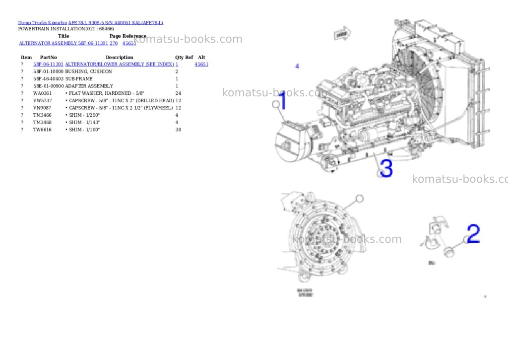 Komatsu AFE78-L 930E-5 S/N A40051 KAL Parts catalog cover Page 6