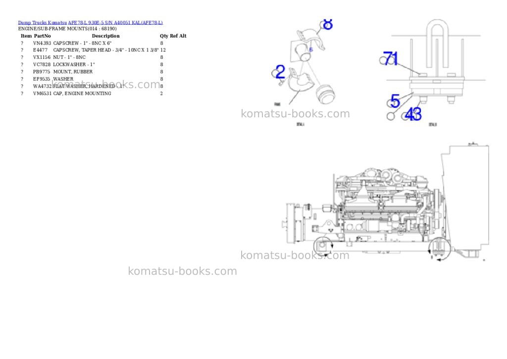 Komatsu AFE78-L 930E-5 S/N A40051 KAL Parts catalog cover Page 7