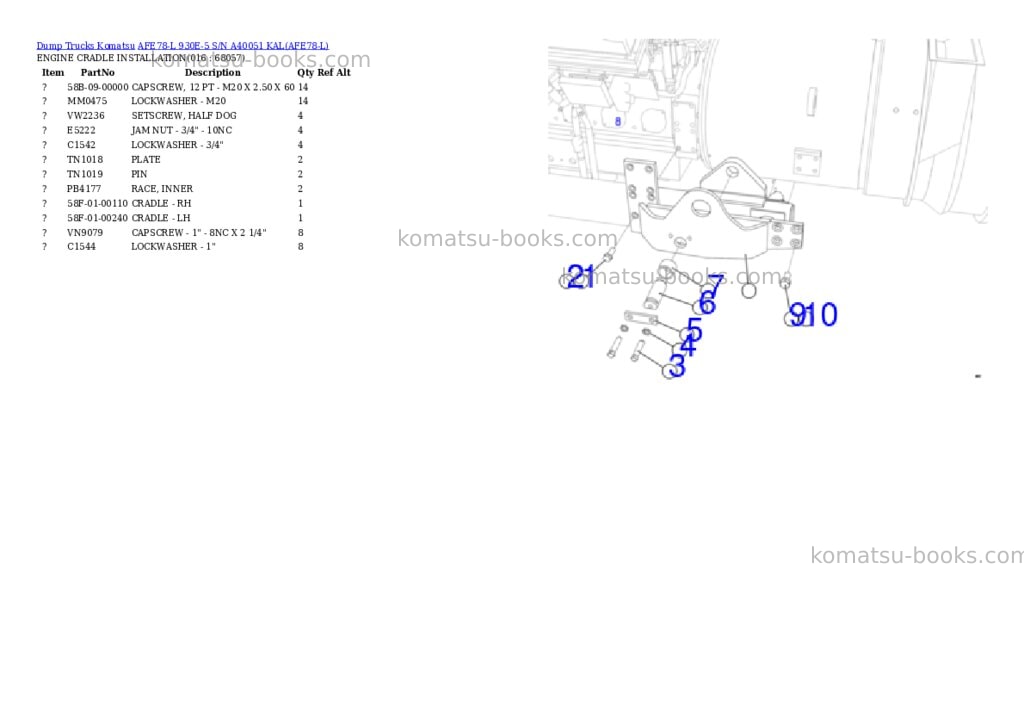 Komatsu AFE78-L 930E-5 S/N A40051 KAL Parts catalog cover Page 8
