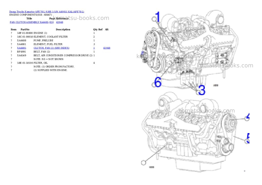 Komatsu AFE78-L 930E-5 S/N A40051 KAL Parts catalog cover Page 9