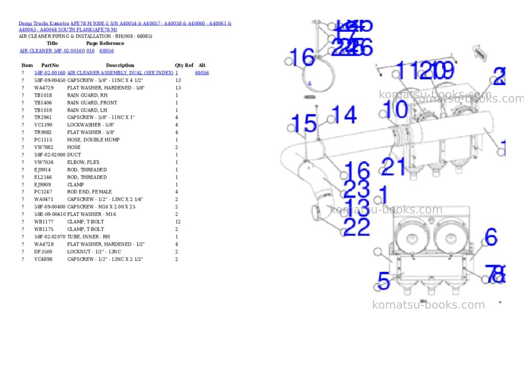 Komatsu AFE78-M 930E-5 S/N A40054 & A40057 - A40058 & A40060 - A40061 & A40063 - A40064 SOUTH FLANK Parts catalog cover Page 4 Komatsu AFE78-M 930E-5 S/N A40054 & A40057 - A40058 & A40060 - A40061 & A40063 - A40064 SOUTH FLANK Parts catalog cover Page 4
