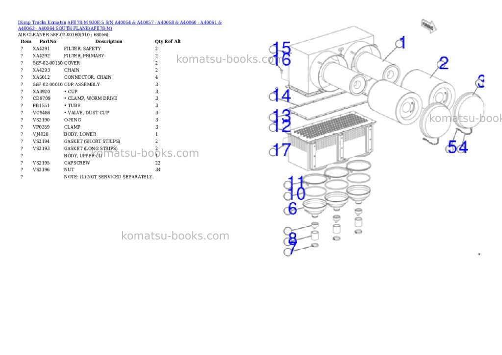 Komatsu AFE78-M 930E-5 S/N A40054 & A40057 - A40058 & A40060 - A40061 & A40063 - A40064 SOUTH FLANK Parts catalog cover Page 5 Komatsu AFE78-M 930E-5 S/N A40054 & A40057 - A40058 & A40060 - A40061 & A40063 - A40064 SOUTH FLANK Parts catalog cover Page 5