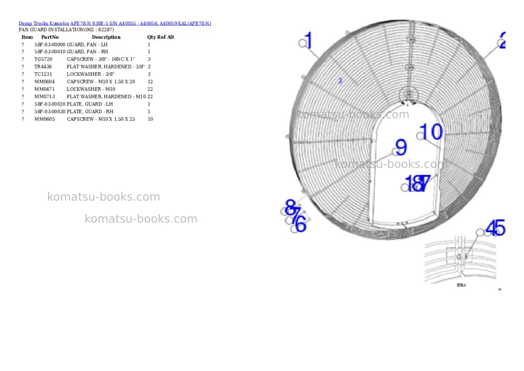 Komatsu AFE78-N 930E-5 S/N A40055 - A40056, A40059 KAL Parts catalog cover