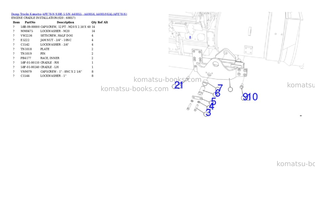 Komatsu AFE78-N 930E-5 S/N A40055 - A40056, A40059 KAL Parts catalog cover Page 10