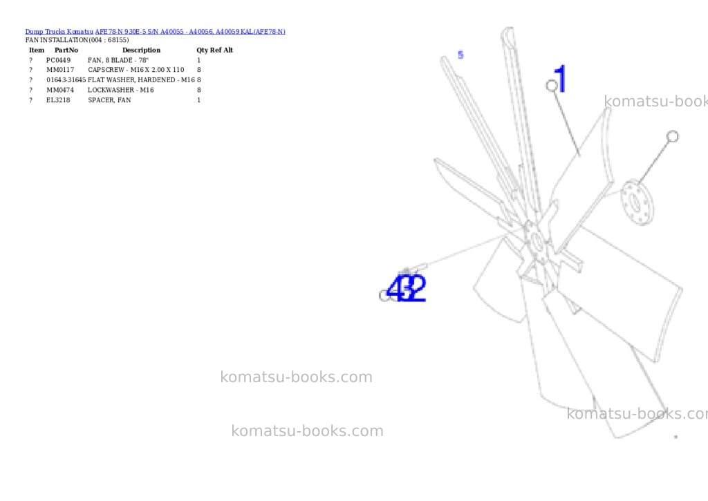 Komatsu AFE78-N 930E-5 S/N A40055 - A40056, A40059 KAL Parts catalog cover Page 2