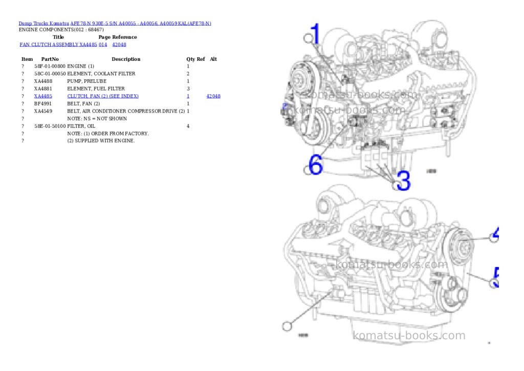 Komatsu AFE78-N 930E-5 S/N A40055 - A40056, A40059 KAL Parts catalog cover Page 6