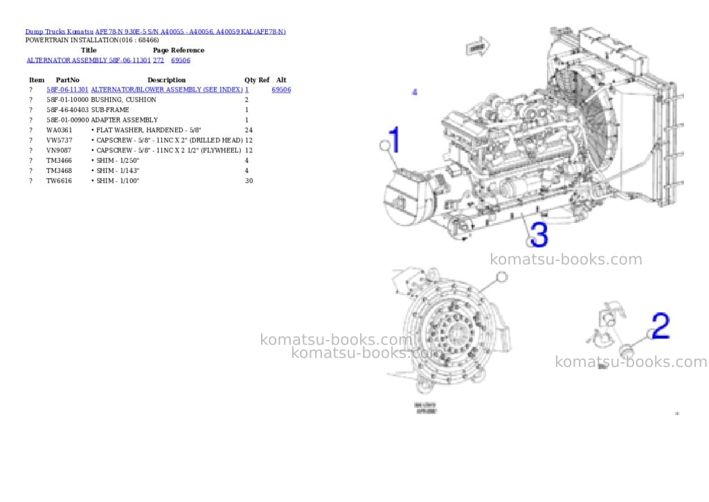 Komatsu AFE78-N 930E-5 S/N A40055 - A40056, A40059 KAL Parts catalog cover Page 8