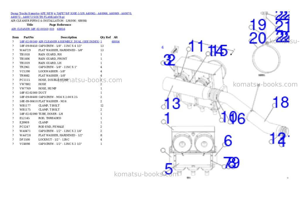 Komatsu п ?їAFE78-P 930E-5 S/N A40065 - A40066, A40069 - A40070, A40072 - A40073 SOUTH FLANK Parts catalog cover Page 3 Komatsu п ?їAFE78-P 930E-5 S/N A40065 - A40066, A40069 - A40070, A40072 - A40073 SOUTH FLANK Parts catalog cover Page 3
