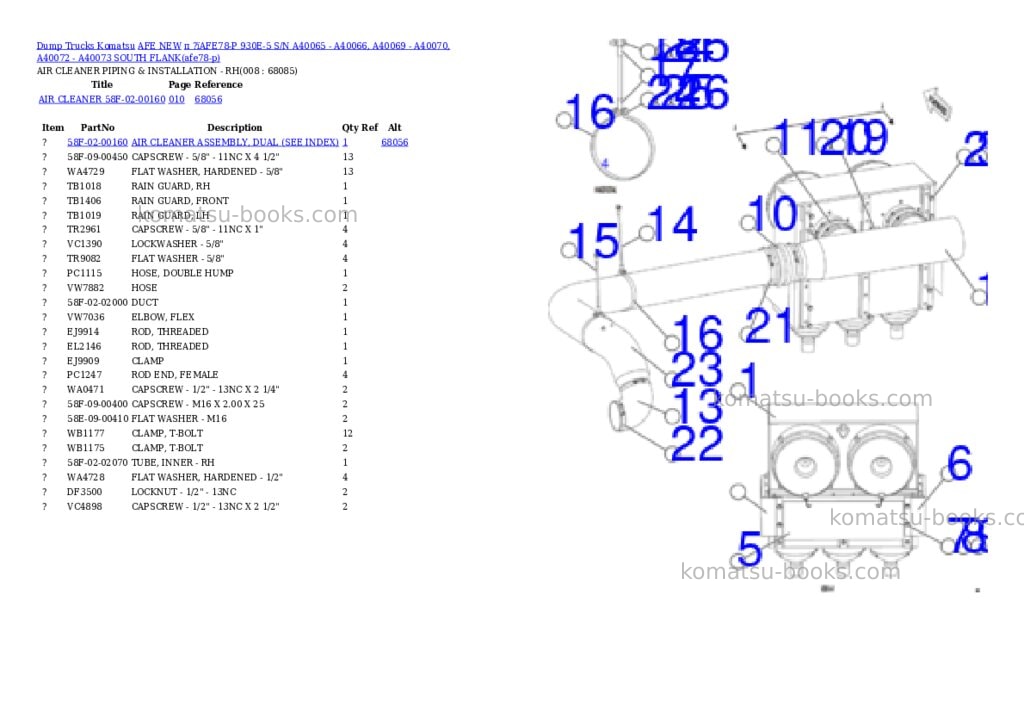 Komatsu п ?їAFE78-P 930E-5 S/N A40065 - A40066, A40069 - A40070, A40072 - A40073 SOUTH FLANK Parts catalog cover Page 4 Komatsu п ?їAFE78-P 930E-5 S/N A40065 - A40066, A40069 - A40070, A40072 - A40073 SOUTH FLANK Parts catalog cover Page 4